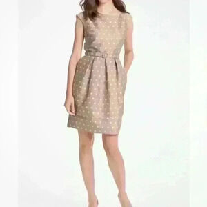 ELIZA J Polka Dot Satin Tulip Belted Missy Dress SIZE 4 
TAUPE BEIGE